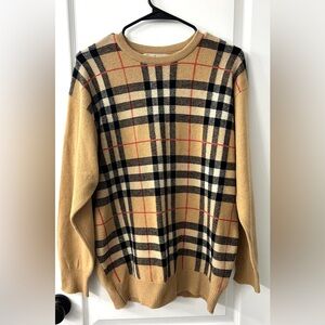 Burberry Beige and Black Plaid Crewneck Sweater
